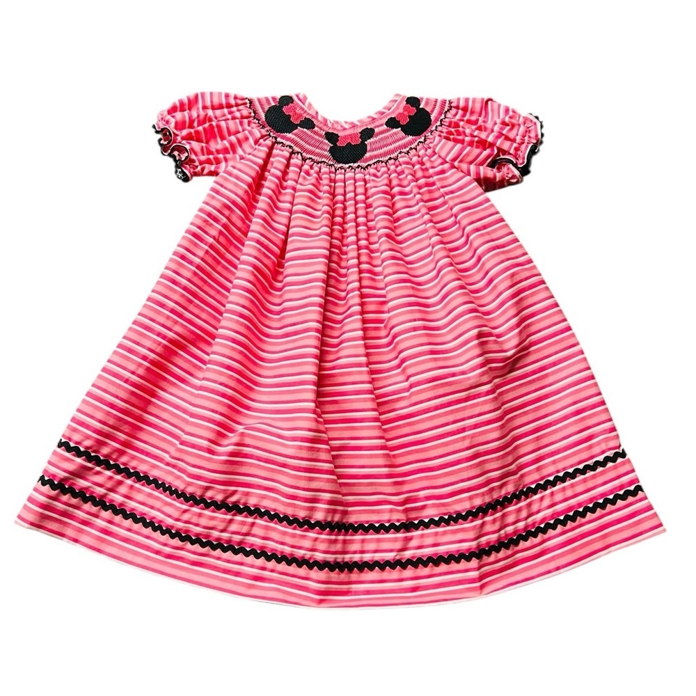 Classic Whimsy Pink Striped Kids Casual Dress with Minney Mouse Size 12 Months